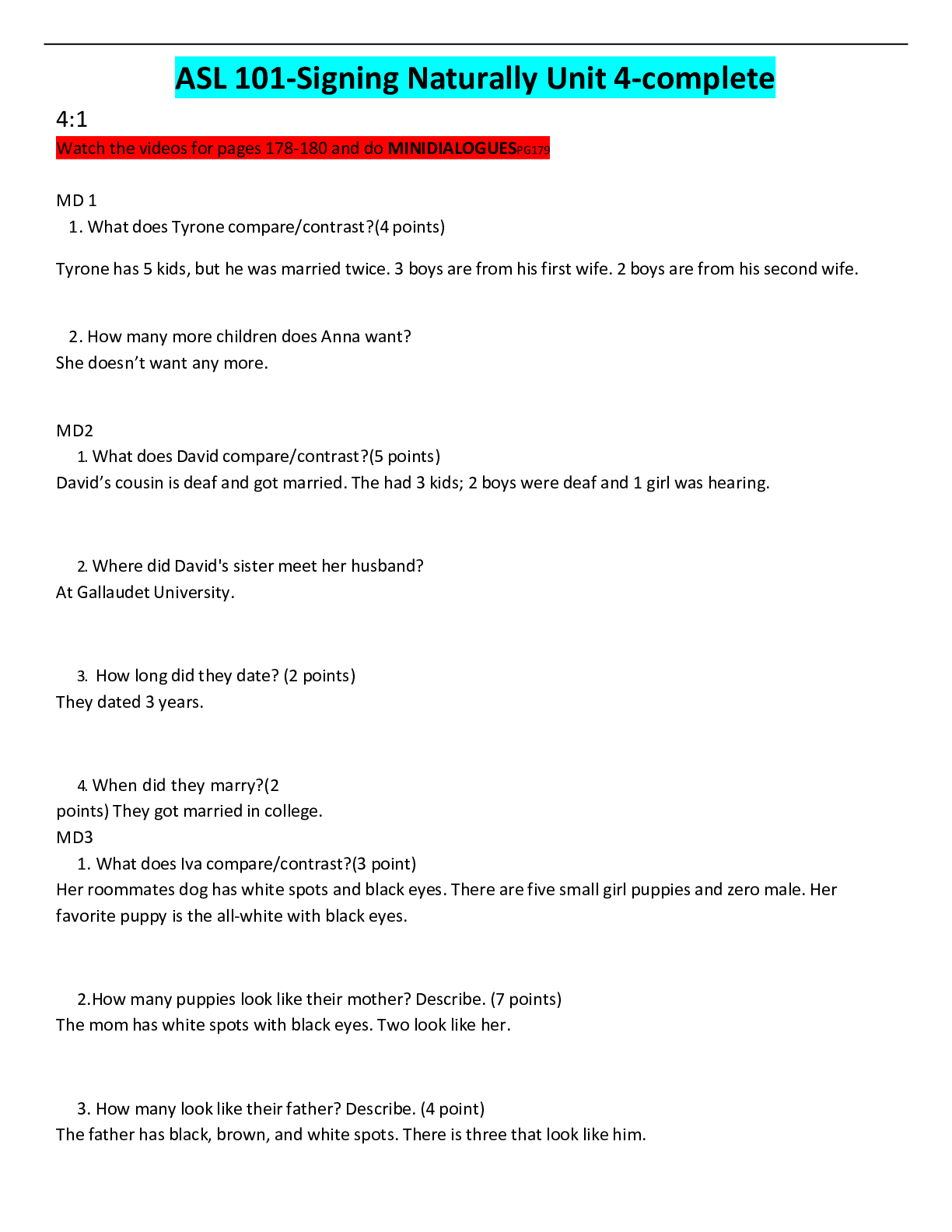 Preview image of ASL 101-Signing Naturally Unit 4-complete document